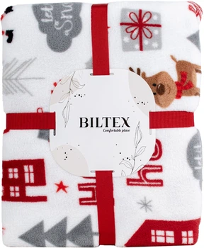 Плед Biltex Flannel Christmas Town Белый Евро 200х220 см с новогодним принтом (4820298410642)