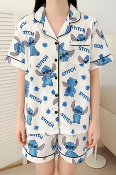 Пижама для девочек подростков Stitch Стіч: рубашка + шорты, белая, 152–160 см (10751)