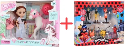 Игровой набор Кукла Qunxing Toys Мия с лошадью Брюнетка + Фигурки-топперы Miraculous Lady Bug Deluxe 8 шт (6902241800934-2/7290117582558)