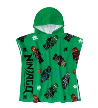 Дитяче махрове пончо зелене - дитячий рушник із капюшоном для пляжу та басайну 60x120см, Lego Ninjago 153109