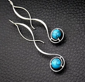 Сережки бижутерия с камнями искусственной бирюзы jeweston серебристые