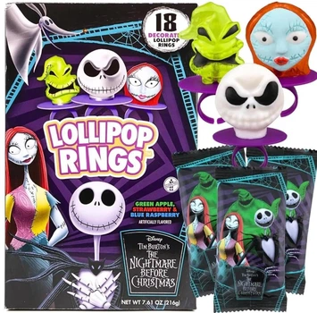 Льодяники-кільця The Nightmare Before Christmas Lollipop Rings Halloween 18шт, 216г