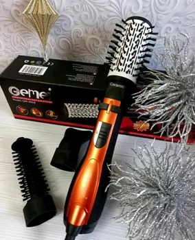 Обертовий фен гребінець з насадками Gemei GM-4828