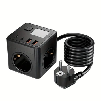 Розгалужувач подовжувач мережевий фільтр з нічником, 3 розетки\ 2 USB \ 2 Type-C