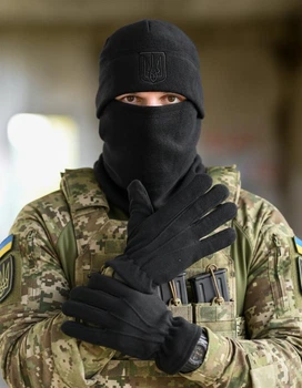 Тактичний флісовий комплект 3 в 1 Black POLAR шапка бафф рукавички зимові теплі
