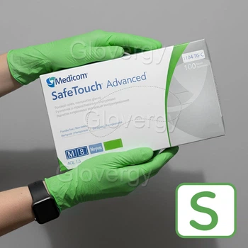 Перчатки нитриловые Medicom SafeTouch Advanced размер S зеленого цвета, 100 шт