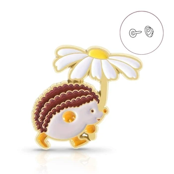 Брошка-значок BROCHE біжутерія Тварини Їжачок з ромашкою коричнева BRGV115090