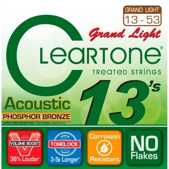 Струни для акустичної гітари Cleartone 7433 Phosphor Bronze Grand Light 13/53