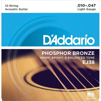 Струни для акустичної гітари D'Addario EJ38 Phosphor Bronze Extra Light 12-Strings 10/47