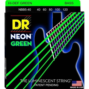 Струны для бас-гитары DR NGB5-40 Hi-Def Neon Green K3 Coated Light 5 Strings 40/120