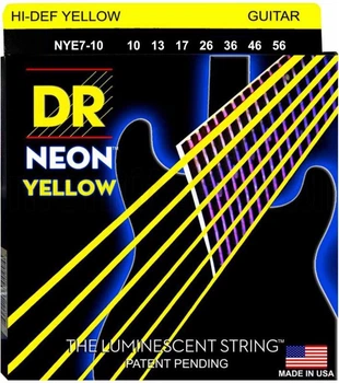 Струны для электрогитары DR NYE7-10 Hi-Def Neon Yellow K3 Coated Medium 7-String Electric Guitar 10/56