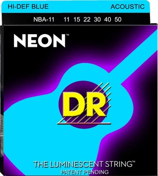 Струни для акустичної гітари DR NBA-11 Hi-Def Neon Blue K3 Coated Medium-Light Acoustic Guitar Strings 11/50