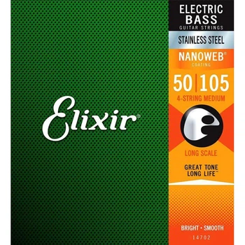 Струны для бас-гитары Elixir 14702 Nanoweb Coated Stainless Steel Medium 4-String Bass 50/105