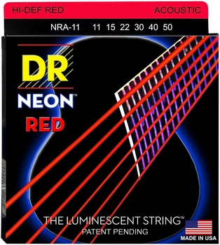 Струны для акустической гитары DR NRA-11 Hi-Def Neon Red K3 Coated Medium-Light Acoustic Guitar Strings 11/50