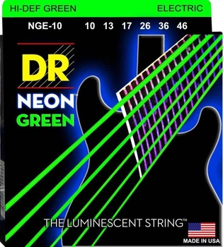 Струни для електрогітари 6 шт DR NGE-10 Hi-Def Neon Green K3 Coated Medium Electric Guitar Strings 10/46