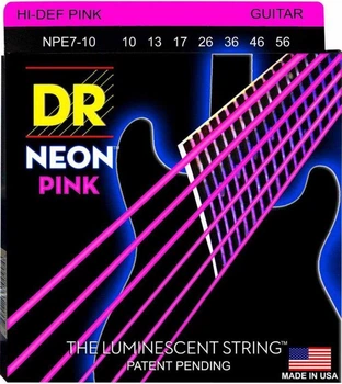 Струны для электрогитары DR NPE7-10 Hi-Def Neon Pink K3 Coated Medium 7-String Electric Guitar 10/56