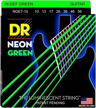 Струны для электрогитары DR NGE7-10 Hi-Def Neon Green K3 Coated Medium 7-String Electric Guitar 10/56