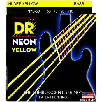 Струни для бас-гітари DR NYB-50 Hi-Def Neon Yellow K3 Coated Heavy Bass 4 Strings 50/110