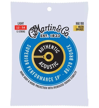 Струны для акустической гитары Martin MA190 80/20 Bronze Light 12 Strings 12/54