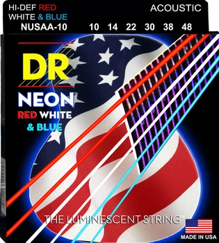 Струны для акустической гитары DR NUSAA-10 Hi-Def Neon Red White & Blue Extra Light 10/48