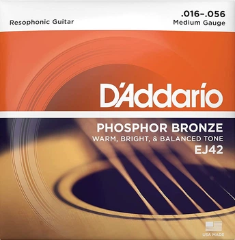 Струны для акустической гитары D'Addario EJ42 Phosphor Bronze Medium Resophonic 16/56