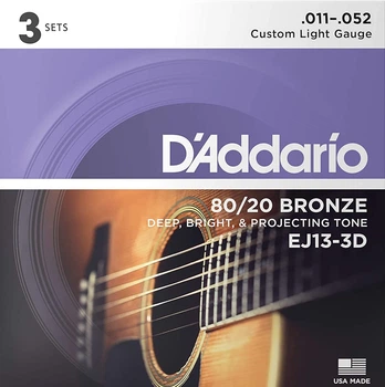 Струни для акустичної гітари 3 Sets D'Addario EJ13-3D 80/20 Bronze Custom Light 11/52