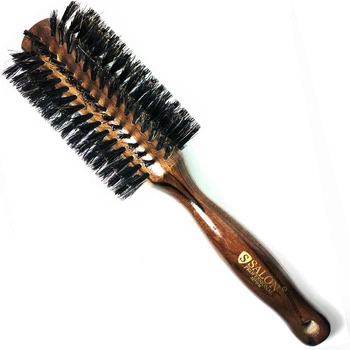 Salon Professional Круглая расческа для укладки брашинг деревянный с натуральной щетиной 2271FM