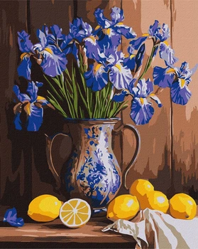Картина за номерами 40х50 см Іриси у вазі та лимони ©art_selena_ua Ідейка KHO3319