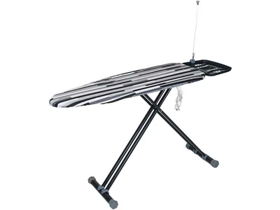 Дошка прасувальна EUROHOME GLIDE-X 43*125см моноблок з розеткою та тримачем дроту праски смуги чорно-сірі