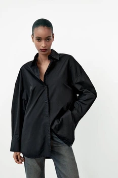 Поплінова сорочка оверсайз Zara 8323/711 XS Чорна (08323711800XS)