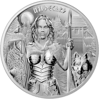 Срібна монета раунд Хільдегард Hildegard серії "Валькірії" від Germania Mint 2022