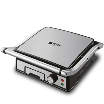 Гриль контактный BBQ Bitek нержавеющая сталь электрический гриль прижимной раскрытия 180 градусов 3000Вт (ВН145201)