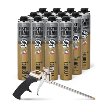 Піна всесезонна пістолетна Fome Flex Mega 65l 870 мл Жовта / ящик 12 шт. з пістолетом (01-3-2-009-012)