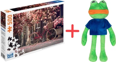 Набор Подарочная игрушка Inka Toys Лягушонок Пепе 9х15х45 см + Пазл Puzzle Ville Прогулка на велосипеде 500 элементов (4820266222017/4820266222567)