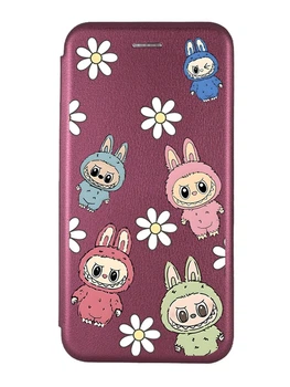 Чохол-книжка бордовий з малюнком на Xiaomi Redmi 10/10 (2022) Фон Лабубу (принт 413)