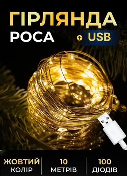 Гірлянда світлодіодна Роса 10 (м) USB на 100 LED Garlando Жовта