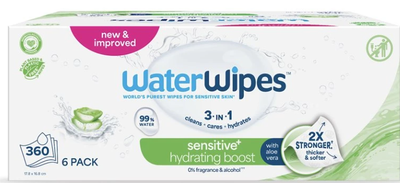 Zestaw chusteczek nawilżanych WaterWipes z aloesem dla dzieci 6 x 60 szt (5099514003909)