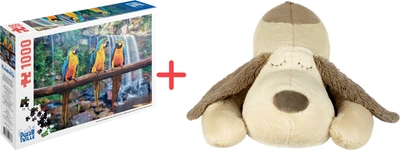 Набор Пазл Puzzle Сине-желтые Арарауна 1000 элементов + Игрушка подарочная Inka Toys Песик для объятий 26x119x20 см (4820266222673/4820266221737)