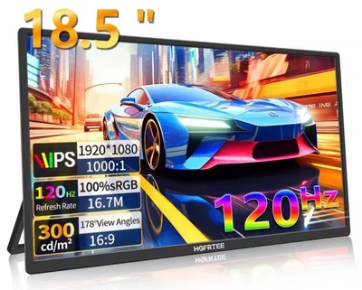 Портативний монітор HGFRTEE 18.5" Full HD 120 Гц IPS 100% sRGB HDR10 з динаміками, для ноутбука, MacBook, ігрових консолей