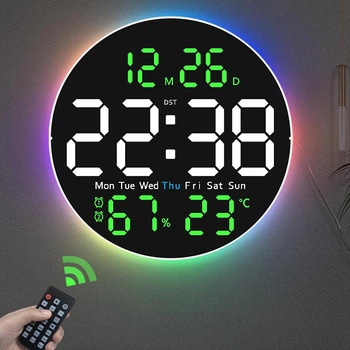 Годинник Deepfox DS-6672 LED цифровий електронний настінний Будильник Дата Температура Вологість (діаметр 25,4см) зелений