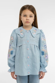 Дитяча лляна вишиванка для дівчинки Folk Moda 122 Світло-блакитний (6032-302011171)