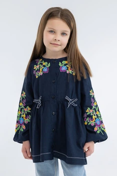 Дитяча чорнильна вишиванка для дівчинки Folk Moda 116 Темно-синій (6041-302411167)