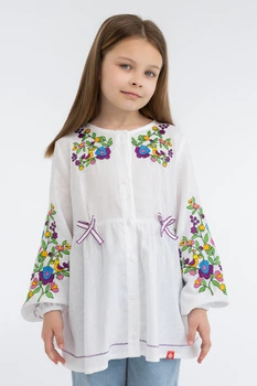 Дитяча біла вишиванка для дівчинки з орнаментом Folk Moda 140 Білий (6040-302211180)
