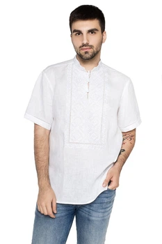 Вишиванка чоловіча із лляного полотна Білосвіт Святковий Folk Moda 6XL Білий (blosvt-svqtkovij-251411176)