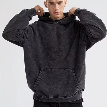 Кофта худі толстовка з капюшоном ретро з ефектом потертості oversize чорна 2XL