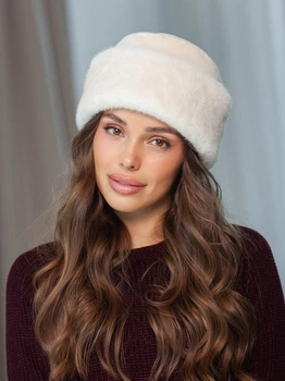 Шапка No Brand Mink меховая с отворотом молочная
