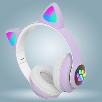 Беспроводные Bluetooth наушники Cat STN-28 с кошачьими ушками LED-подсветка микрофон FM-радио AUX Purple