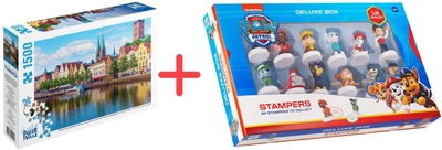 Набір Пазл Puzzle Ville Місто Любек на річці Траве, Німеччина 1500 елементів + Фігурки-штампи Miraculous Щенячий Патруль Deluxe 12 шт (4820266222253/7290104317651)
