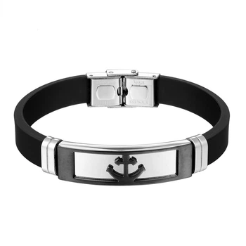 Браслет из каучука и ювелирной стали якорь с позолотой New Collection