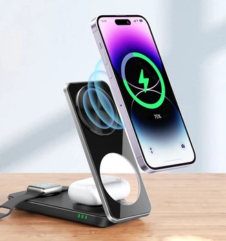 Беспроводная магнитная зарядная док станция 3в1 Mcdodo для iPhone с MagSafe / часов Apple Watch с разъемом зарядки USB Type-C / наушников AirPods с MagSafe